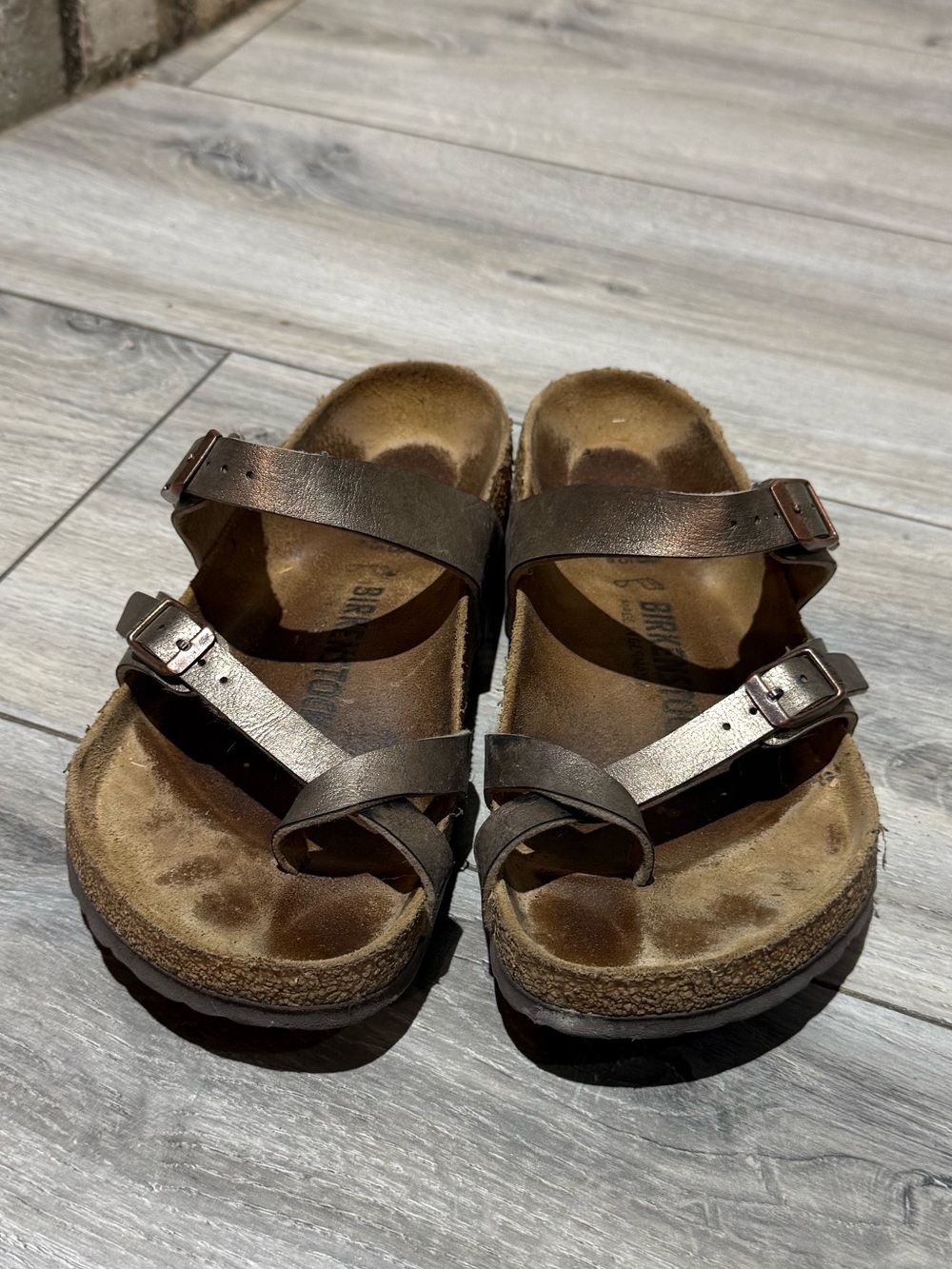 Birkenstock Brown Leather Two-Strap Sandals